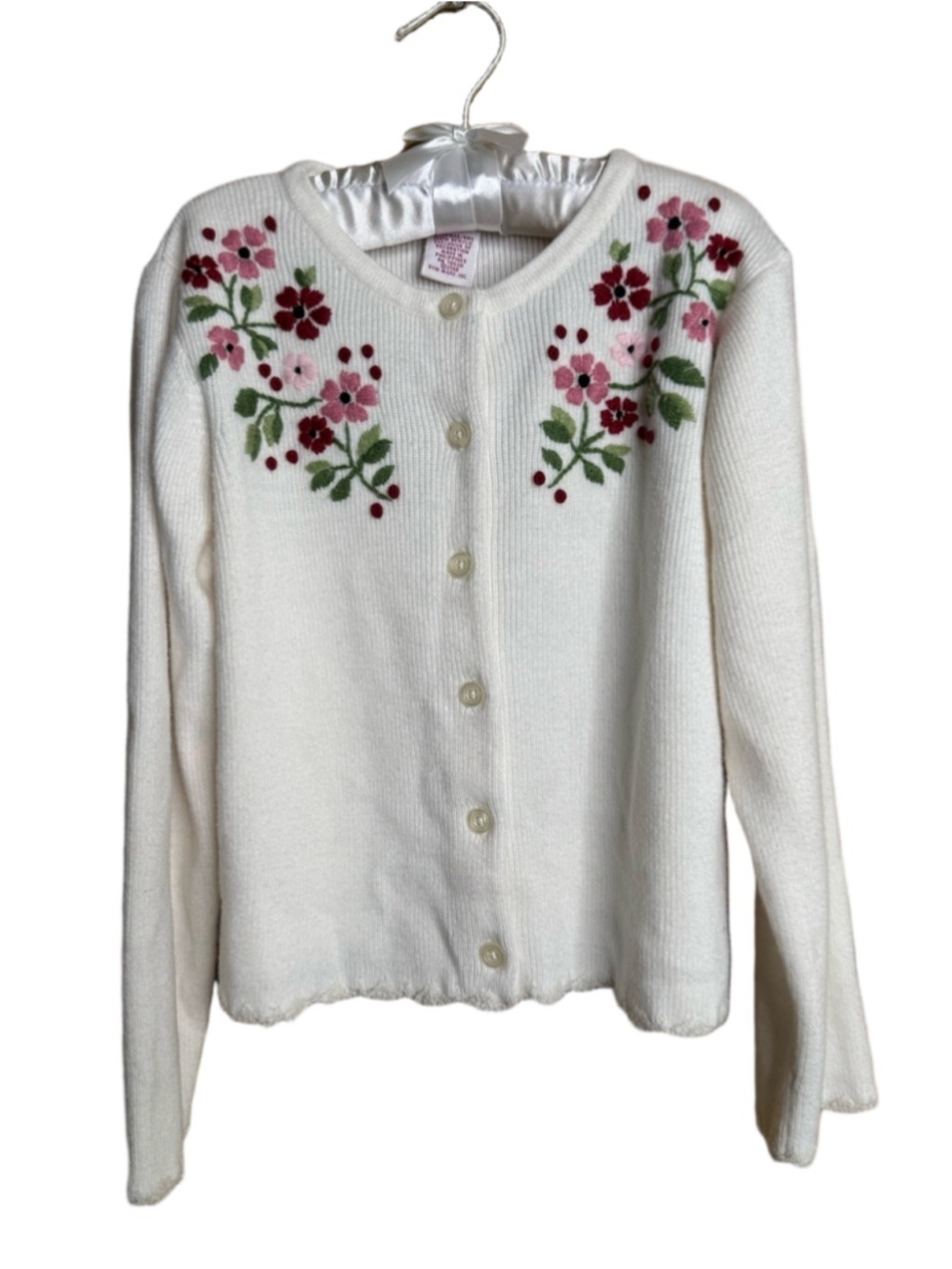 Gymboree Cream Cardigan with Pink & Red Floral Embroidery Girls size 6